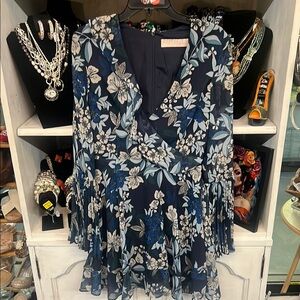 Floral Wrap Top - Blue and White